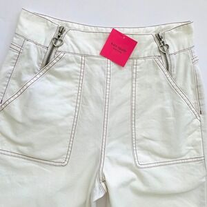 NWT Kate Spade High Rise Denim Zip Flare Pant Jeans sz 27 Purple Stitching Ivory